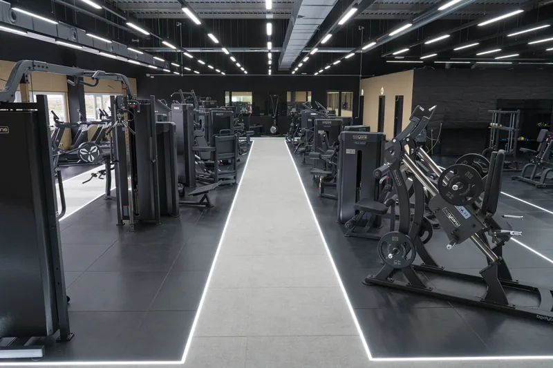 A gym hall equipped throughout with Bodytone cardio and strength equipment.